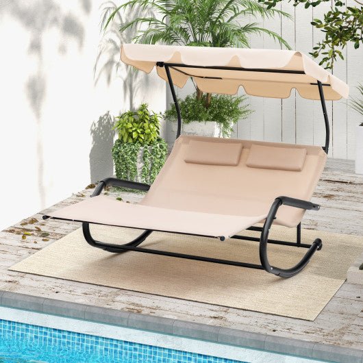  - Outdoor 2 Persons Rocking Chaise Lounge with Canopy and Wheels - Outdoor Style Company