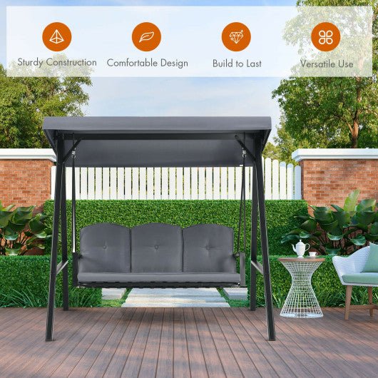  - Outdoor 3 - Seat Porch Swing with Adjust Canopy and Cushions - Outdoor Style Company