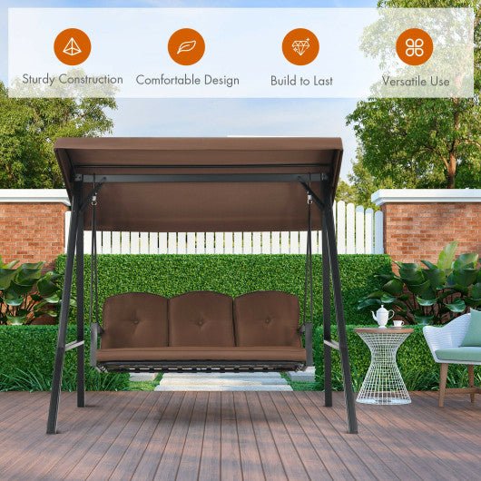  - Outdoor 3 - Seat Porch Swing with Adjust Canopy and Cushions - Outdoor Style Company