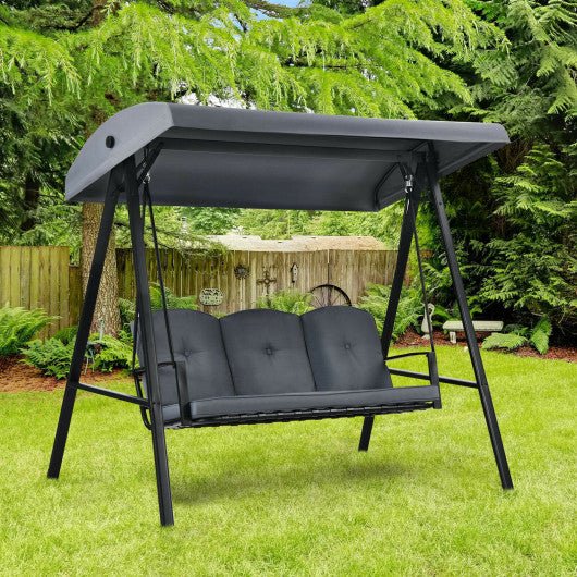  - Outdoor 3 - Seat Porch Swing with Adjust Canopy and Cushions - Outdoor Style Company