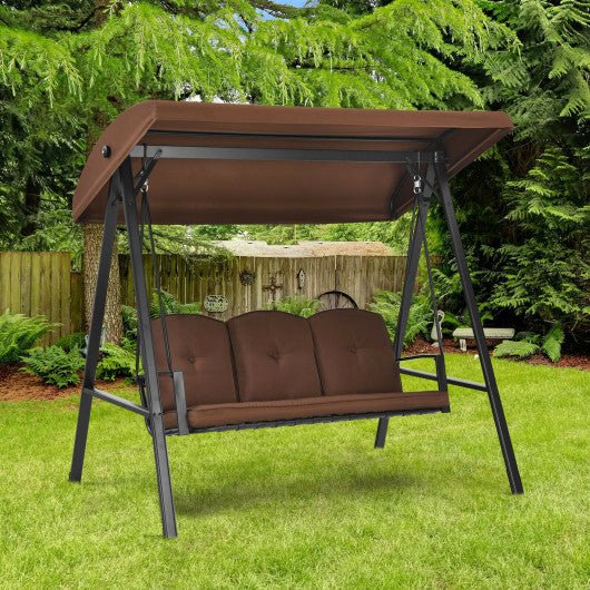  - Outdoor 3 - Seat Porch Swing with Adjust Canopy and Cushions - Outdoor Style Company