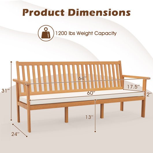  - Outdoor 3 - Seat Wood Bench with Seat Cushion and Slatted Seat - Outdoor Style Company