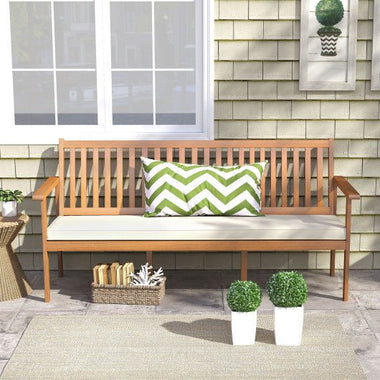  - Outdoor 3 - Seat Wood Bench with Seat Cushion and Slatted Seat - Outdoor Style Company