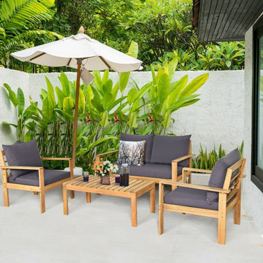  - Outdoor 4 Pieces Acacia Wood Chat Set with Water Resistant Cushions - Outdoor Style Company