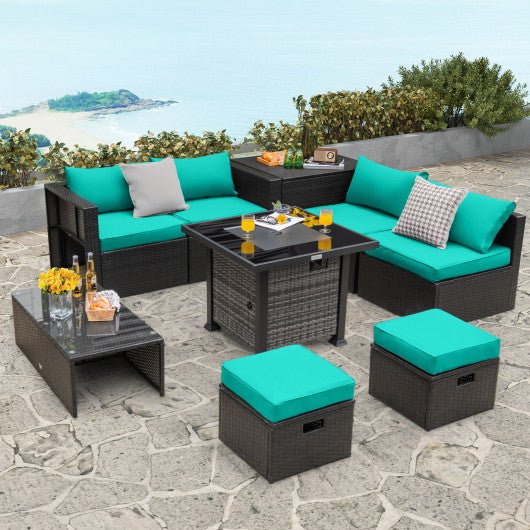  - Outdoor 9 Pieces Patio Furniture Set with 50 000 BTU Propane Fire Pit Table - Outdoor Style Company