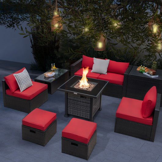  - Outdoor 9 Pieces Patio Furniture Set with 50 000 BTU Propane Fire Pit Table - Outdoor Style Company