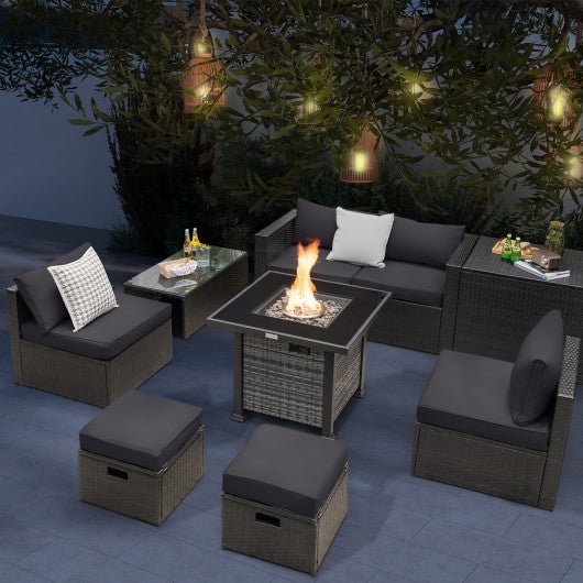  - Outdoor 9 Pieces Patio Furniture Set with 50 000 BTU Propane Fire Pit Table - Outdoor Style Company