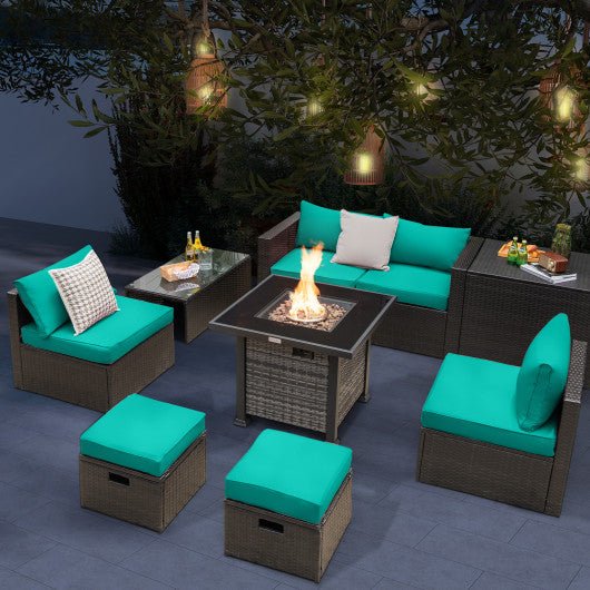  - Outdoor 9 Pieces Patio Furniture Set with 50 000 BTU Propane Fire Pit Table - Outdoor Style Company