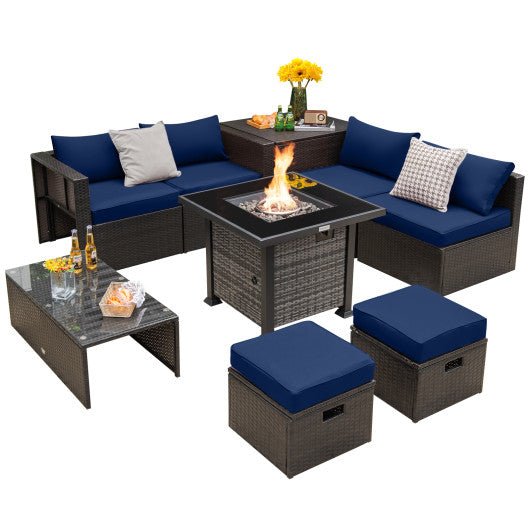  - Outdoor 9 Pieces Patio Furniture Set with 50 000 BTU Propane Fire Pit Table - Outdoor Style Company