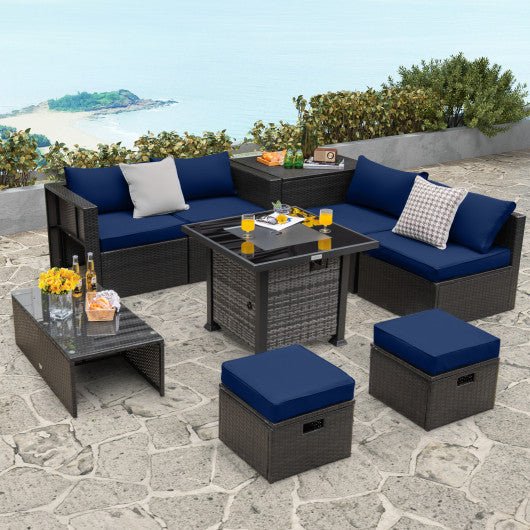  - Outdoor 9 Pieces Patio Furniture Set with 50 000 BTU Propane Fire Pit Table - Outdoor Style Company