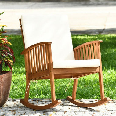  - Outdoor Acacia Wood Rocking Chair with Detachable Washable Cushions - Outdoor Style Company