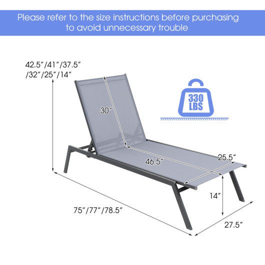  - Outdoor Adjustable Chaise Lounge Chair with Lay Flat Position and Quick - Drying Fabric - Outdoor Style Company