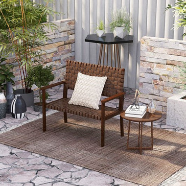  - Outdoor All Weather Bench with Solid Rubber Wood Frame and Hand Woven PU Leather - Outdoor Style Company