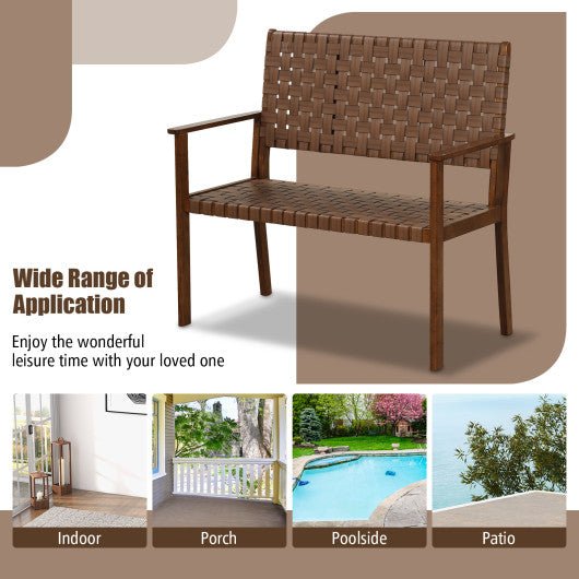  - Outdoor All Weather Bench with Solid Rubber Wood Frame and Hand Woven PU Leather - Outdoor Style Company