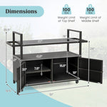  - Outdoor Bar Cart Rolling Wicker Buffet Serving Cart with Tempered Glass Top Storage Cabinet and 8 Hooks - Outdoor Style Company