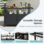 - Outdoor Bar Cart Rolling Wicker Buffet Serving Cart with Tempered Glass Top Storage Cabinet and 8 Hooks - Outdoor Style Company