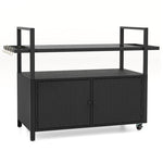  - Outdoor Bar Cart Rolling Wicker Buffet Serving Cart with Tempered Glass Top Storage Cabinet and 8 Hooks - Outdoor Style Company