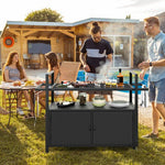  - Outdoor Bar Cart Rolling Wicker Buffet Serving Cart with Tempered Glass Top Storage Cabinet and 8 Hooks - Outdoor Style Company