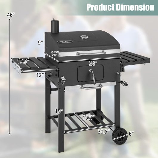  - Outdoor BBQ Charcoal Grill with 2 Foldable Side Table and Wheels - Outdoor Style Company