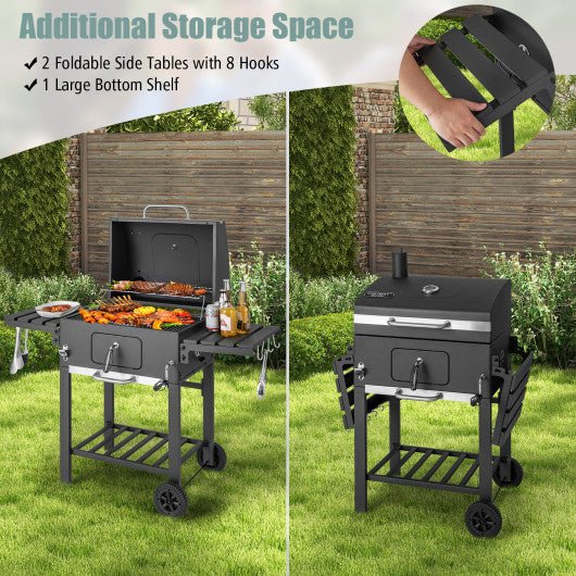  - Outdoor BBQ Charcoal Grill with 2 Foldable Side Table and Wheels - Outdoor Style Company