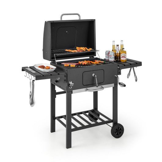  - Outdoor BBQ Charcoal Grill with 2 Foldable Side Table and Wheels - Outdoor Style Company