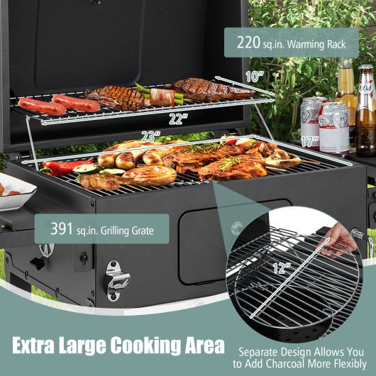  - Outdoor BBQ Charcoal Grill with 2 Foldable Side Table and Wheels - Outdoor Style Company