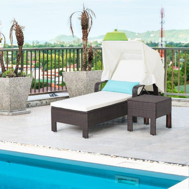  - Outdoor Chaise Lounge Chair and Table Set with Folding Canopy and Armrests - Outdoor Style Company