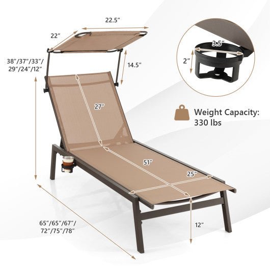  - Outdoor Chaise Lounge Chair with Sunshade and 6 Adjustable Position - Outdoor Style Company