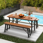  - Outdoor Dining Table and Bench Set with Acacia Wood Top for Yard Garden Poolside - Outdoor Style Company