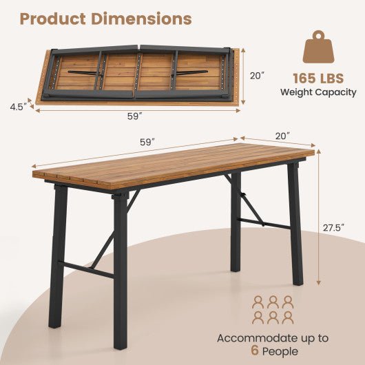  - Outdoor Dining Table and Bench Set with Acacia Wood Top for Yard Garden Poolside - Outdoor Style Company