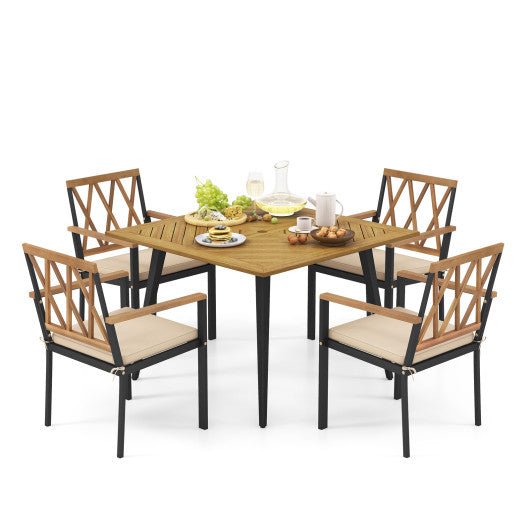  - Outdoor Dining Table and Chairs with Cushions and 1.9 inches Umbrella Hole - Outdoor Style Company