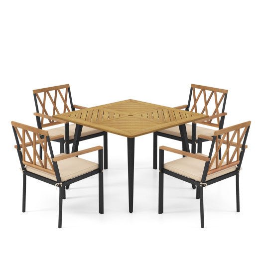  - Outdoor Dining Table and Chairs with Cushions and 1.9 inches Umbrella Hole - Outdoor Style Company