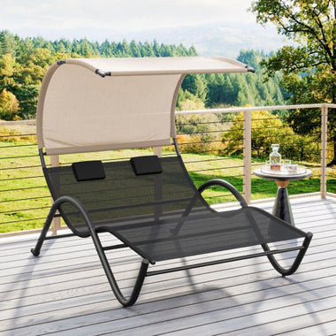  - Outdoor Double Chaise Lounge Chair with Sunshade Canopy and Headrest Pillows - Outdoor Style Company