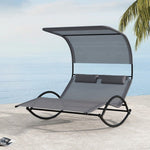  - Outdoor Dual Rocker Sunbed 2 - Person Canopied Patio Lounger with Detachable Headrests - Outdoor Style Company