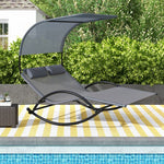  - Outdoor Dual Rocker Sunbed 2 - Person Canopied Patio Lounger with Detachable Headrests - Outdoor Style Company