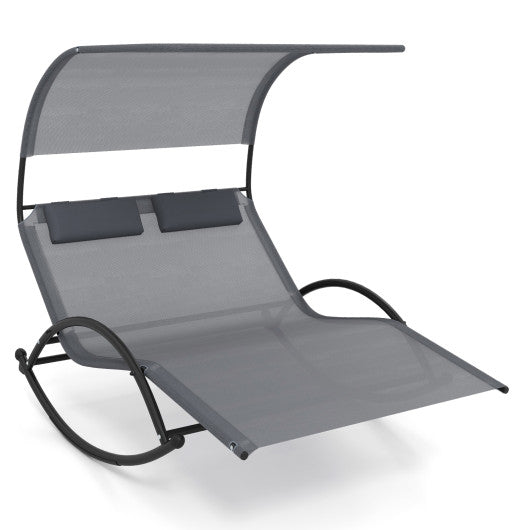  - Outdoor Dual Rocker Sunbed 2 - Person Canopied Patio Lounger with Detachable Headrests - Outdoor Style Company