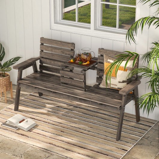  - Outdoor Fir Wood Bench with Foldable Middle Table - Outdoor Style Company