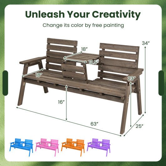  - Outdoor Fir Wood Bench with Foldable Middle Table - Outdoor Style Company