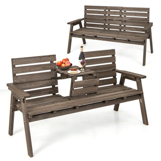  - Outdoor Fir Wood Bench with Foldable Middle Table - Outdoor Style Company