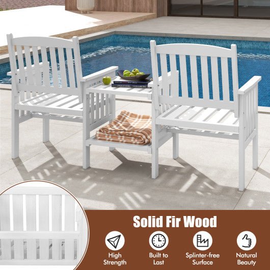  - Outdoor Fir Wood Loveseat with 2 - Tier Side Table and 1.96" Umbrella Hole - Outdoor Style Company