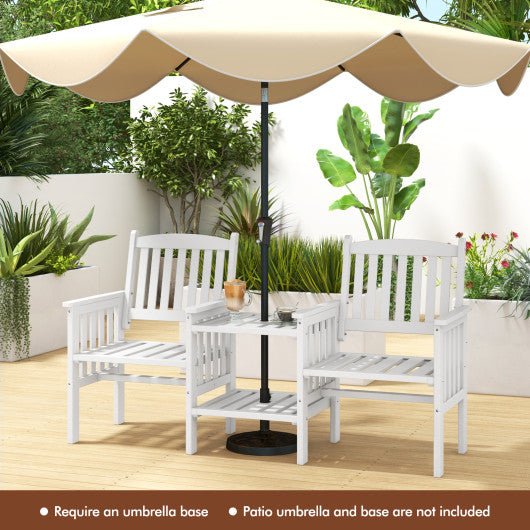  - Outdoor Fir Wood Loveseat with 2 - Tier Side Table and 1.96" Umbrella Hole - Outdoor Style Company