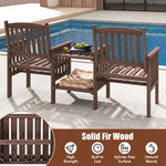  - Outdoor Fir Wood Loveseat with 2 - Tier Side Table and 1.96" Umbrella Hole - Outdoor Style Company