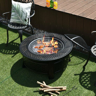  - Outdoor Fire Pit with BBQ Grill and High - temp Resistance Finish - Outdoor Style Company