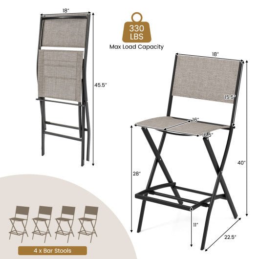  - Outdoor Folding Bar Height Stool Set of 4 with Metal Frame and Footrest - Outdoor Style Company