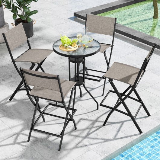  - Outdoor Folding Bar Height Stool Set of 4 with Metal Frame and Footrest - Outdoor Style Company