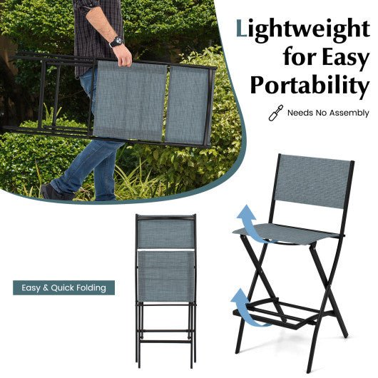  - Outdoor Folding Bar Height Stool Set of 4 with Metal Frame and Footrest - Outdoor Style Company