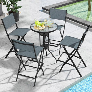  - Outdoor Folding Bar Height Stool Set of 4 with Metal Frame and Footrest - Outdoor Style Company