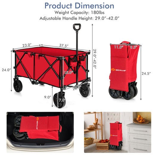  - Outdoor Folding Wagon Cart with Adjustable Handle and Universal Wheels - Outdoor Style Company
