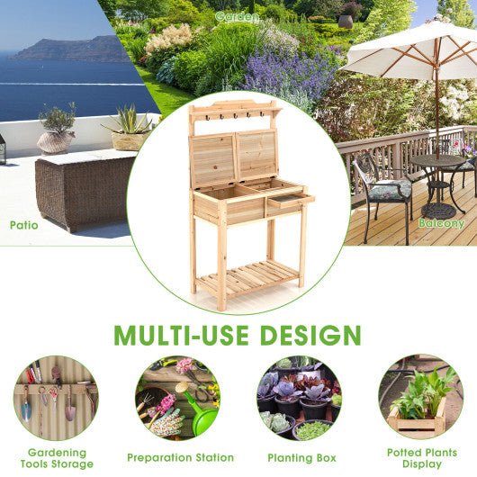  - Outdoor Garden Potting Bench Table with Metal Top Open Shelf - Outdoor Style Company