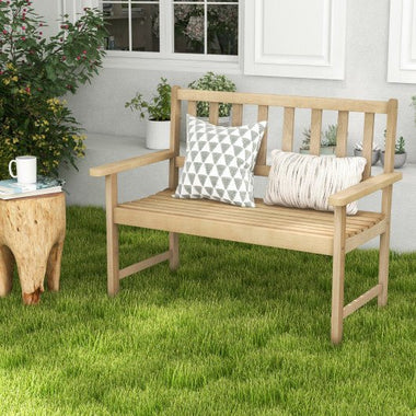  - Outdoor Indonesia Teak Wood Garden Bench 2 - Person with Backrest and Armrests - Outdoor Style Company